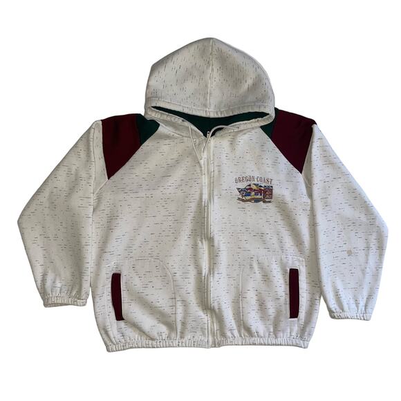 Vintage Oregon Coast Heather Gray Color Block Full Zip Hoodie Sweatshirt - Picture 1 of 7